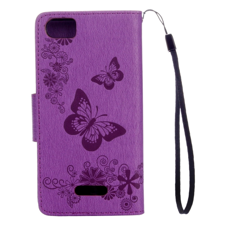 Butterflies Embossing Horizontal Flip Leather Case for Wiko Fever SE, with Holder & Card Slots & Wallet & Lanyard