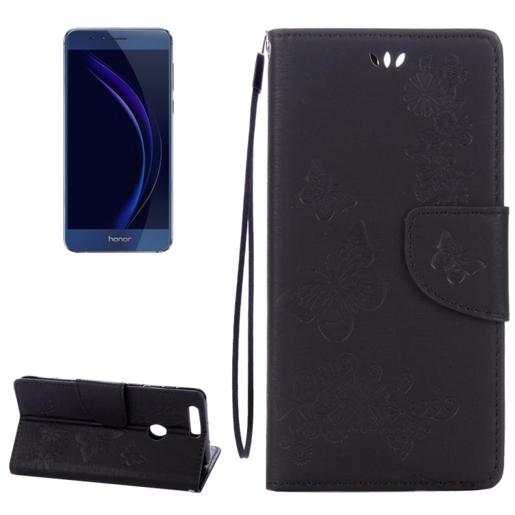 For Huawei Honor 8 Butterflies Embossing Horizontal Flip Leather Case with Holder & Card Slots & Wallet & Lanyard