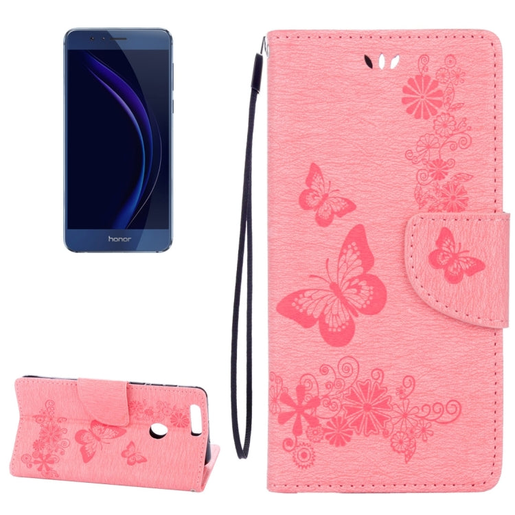 For Huawei Honor 8 Butterflies Embossing Horizontal Flip Leather Case with Holder & Card Slots & Wallet & Lanyard