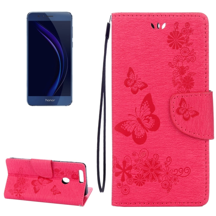 For Huawei Honor 8 Butterflies Embossing Horizontal Flip Leather Case with Holder & Card Slots & Wallet & Lanyard