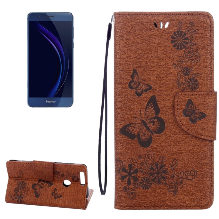 For Huawei Honor 8 Butterflies Embossing Horizontal Flip Leather Case with Holder & Card Slots & Wallet & Lanyard