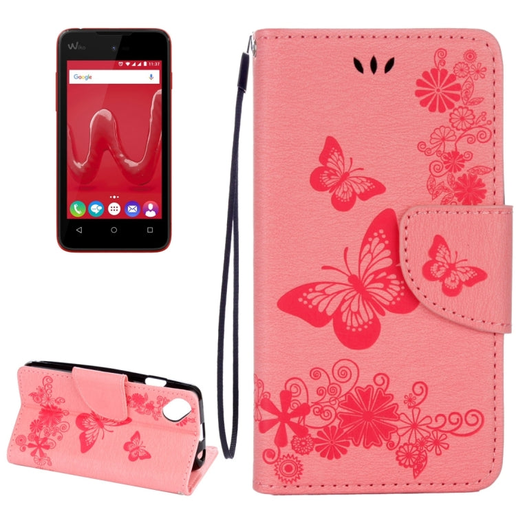 Butterflies Embossing Horizontal Flip Leather Case for Wiko Sunny, with Holder & Card Slots & Wallet & Lanyard