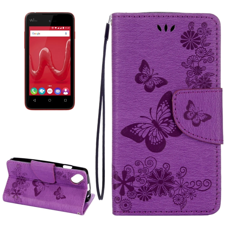 Butterflies Embossing Horizontal Flip Leather Case for Wiko Sunny, with Holder & Card Slots & Wallet & Lanyard
