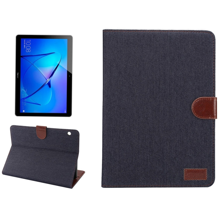 For Huawei MediaPad M3 Lite 10 inch Denim Texture PC Horizontal Flip Leather Protective Case with Holder & Card Slots & Wallet & Photo Frame (Black)