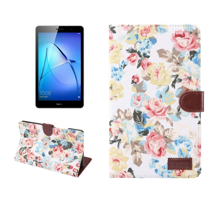 For Huawei MediaPad M3 Lite 8.0 Flower Pattern Cloth Surface Horizontal Flip Leather Protective Case with Holder & Card Slots & Wallet & Photo Frame
