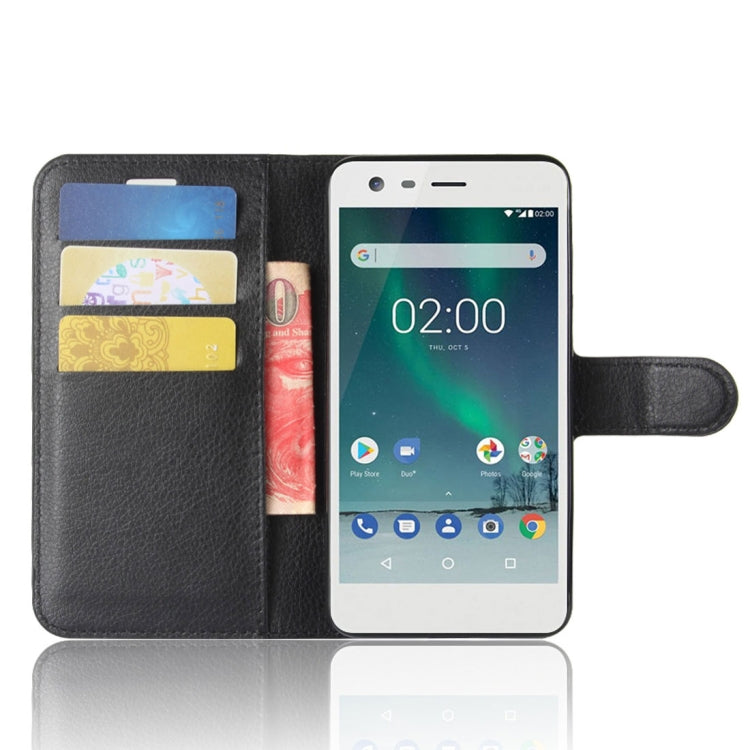For Nokia 2 Litchi Texture Horizontal Flip Leather Case with Holder & Card Slots & Wallet