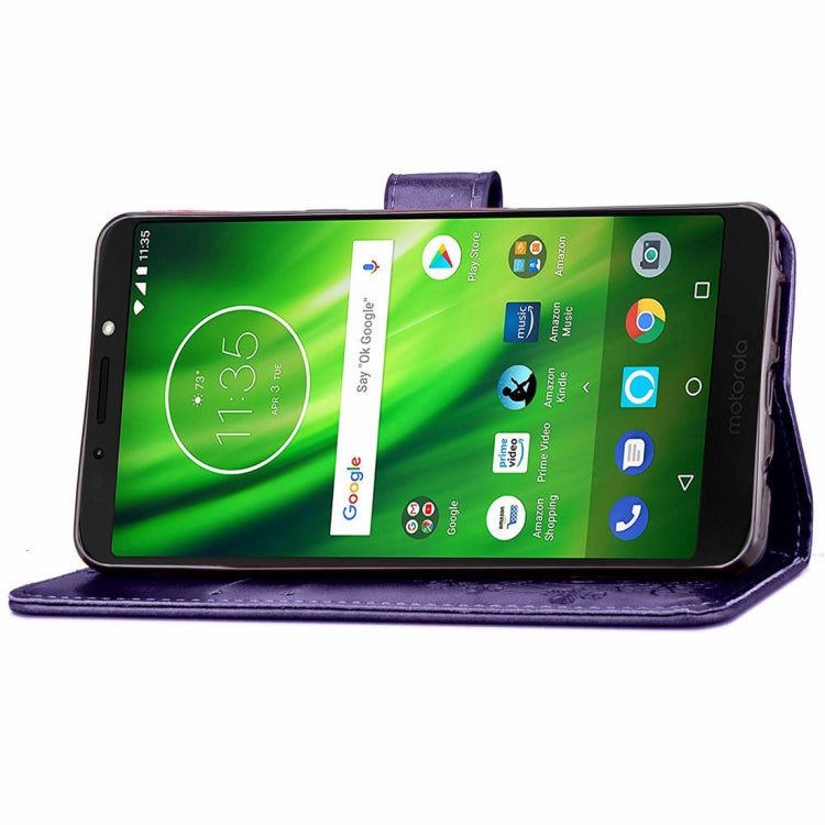 Lucky Clover Pressed Flowers Pattern Leather Case for Motorola Moto G6 Play, with Holder & Card Slots & Wallet & Hand Strap
