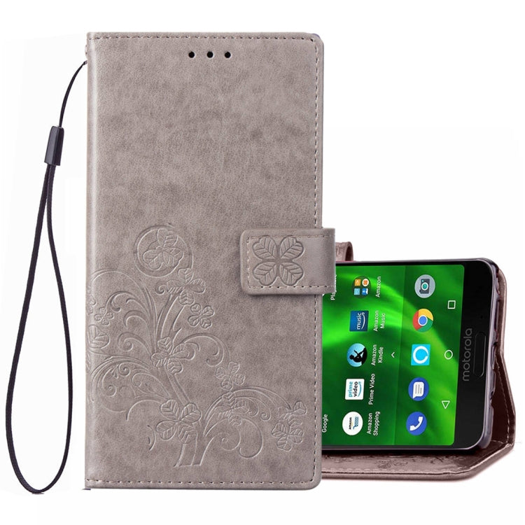Lucky Clover Pressed Flowers Pattern Leather Case for Motorola Moto G6 , with Holder & Card Slots & Wallet & Hand Strap