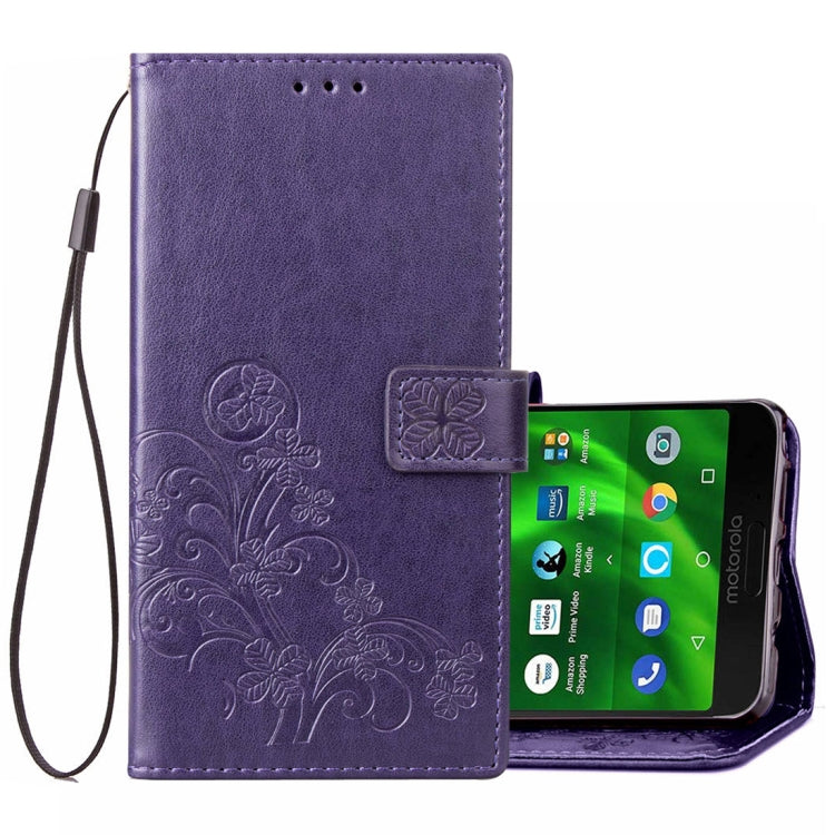 Lucky Clover Pressed Flowers Pattern Leather Case for Motorola Moto G6 , with Holder & Card Slots & Wallet & Hand Strap