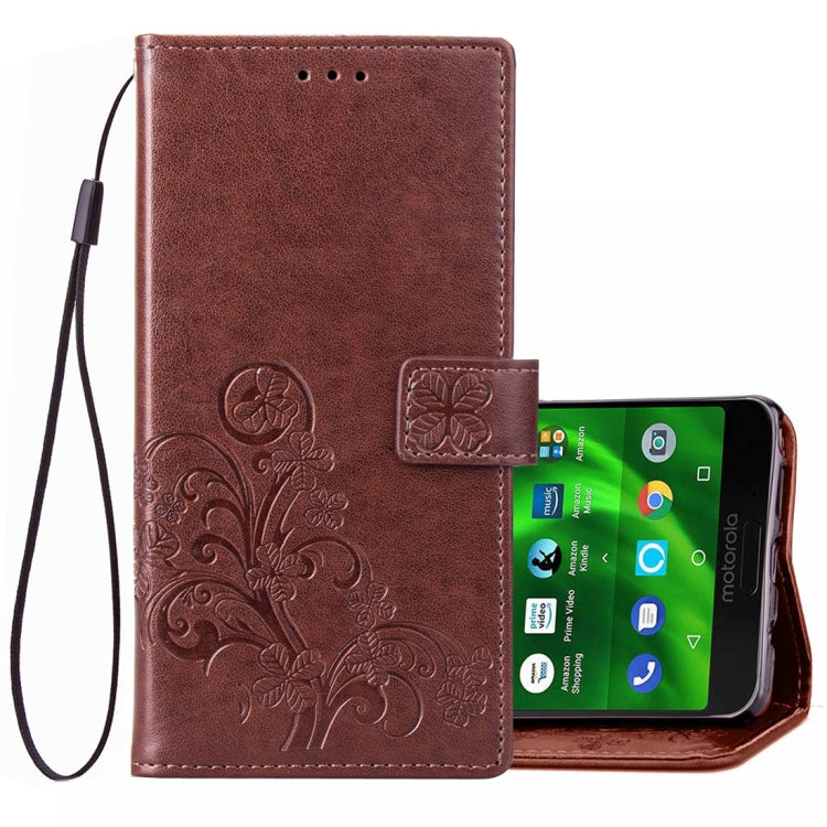 Lucky Clover Pressed Flowers Pattern Leather Case for Motorola Moto G6 , with Holder & Card Slots & Wallet & Hand Strap