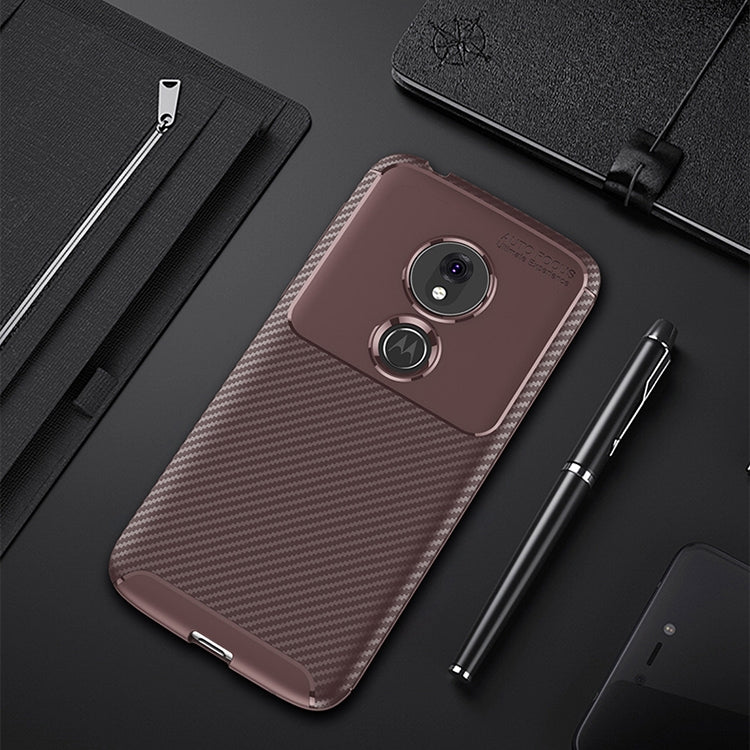 Beetle Series Carbon Fiber Texture Shockproof TPU Case for Motorola Moto G7 Play (US Version) (Brown)