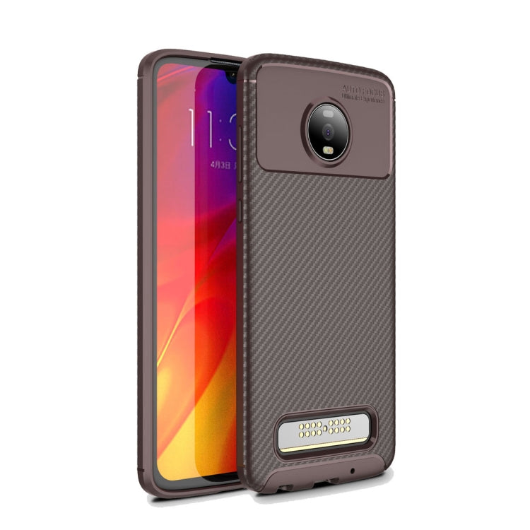 Carbon Fiber Texture Shockproof TPU Case for Motorola Moto Z4 Play (Brown)