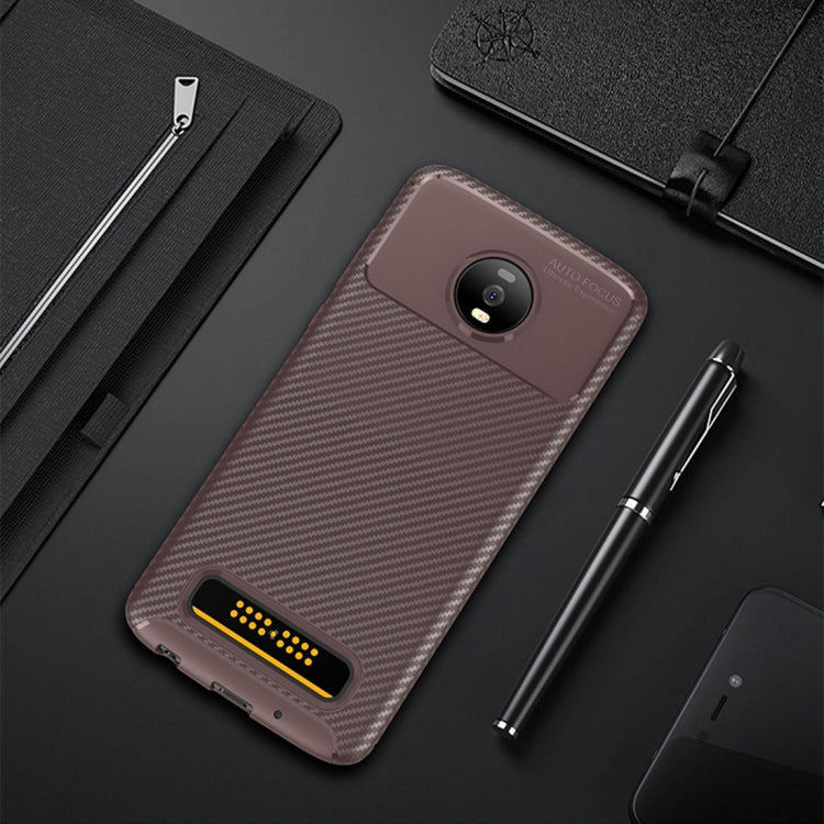 Carbon Fiber Texture Shockproof TPU Case for Motorola Moto Z4 Play (Brown)