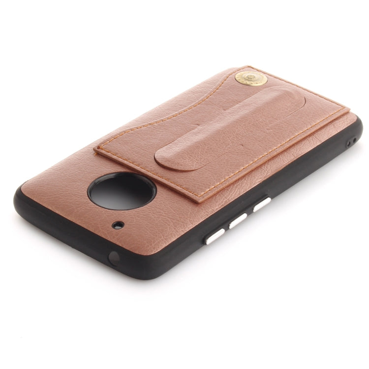 For Motorola Moto G5 Litchi Texture TPU + Leather Pasted Protective Back Case with Holder & Card Slot