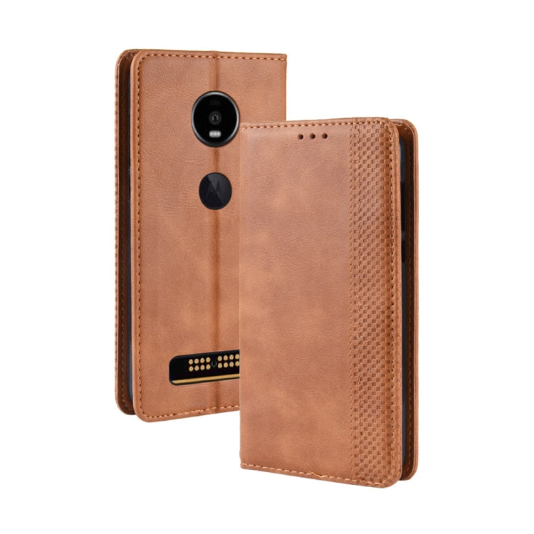 Magnetic Buckle Retro Crazy Horse Texture Horizontal Flip Leather Case for Moto Z4 Play, with Holder & Card Slots & Photo Frame