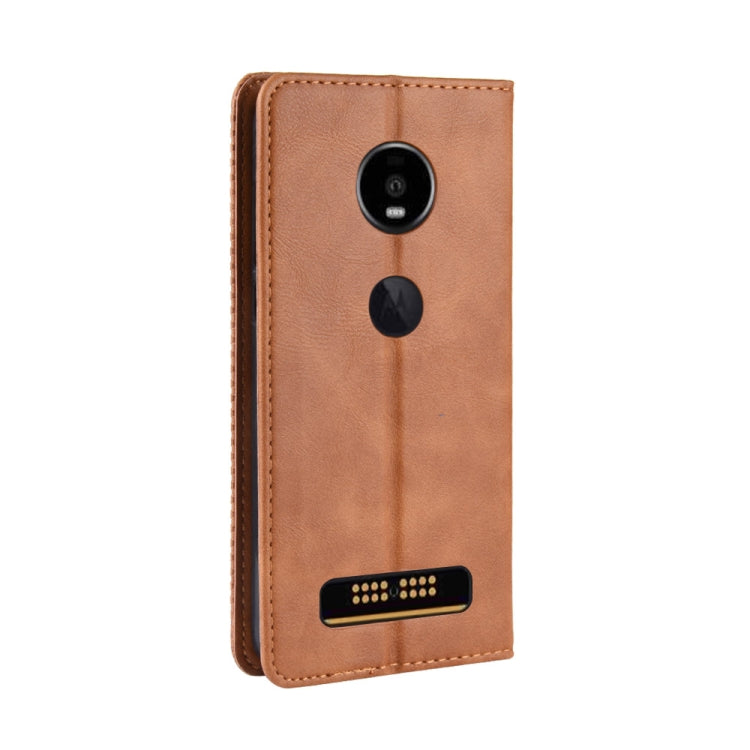 Magnetic Buckle Retro Crazy Horse Texture Horizontal Flip Leather Case for Moto Z4 Play, with Holder & Card Slots & Photo Frame