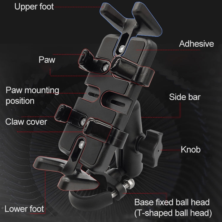 Universal L-shaped Ball Head Motorcycle Rearview Mirror Multi-function Mobile Phone Holder, Suitable for Mobile Phone Width: 5.5-9.5cm