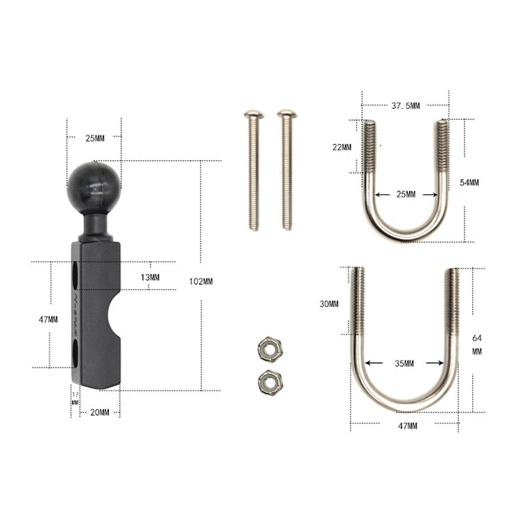 Motorcycle Handlebar Bracket Fixed Accessories Strip Shaped Ball Head, Compatible with Round Pipe Diameter: 15-33mm