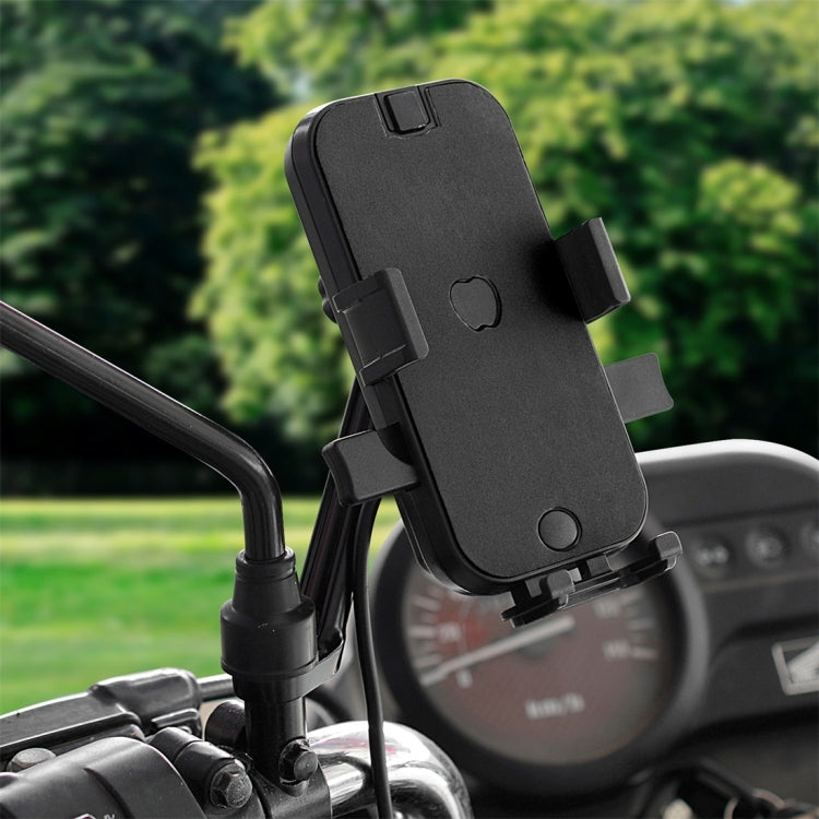 CS-344C2 Motorcycle Chargeable Automatic Lock Mobile Phone Holder, Mirror Holder Version (Black)