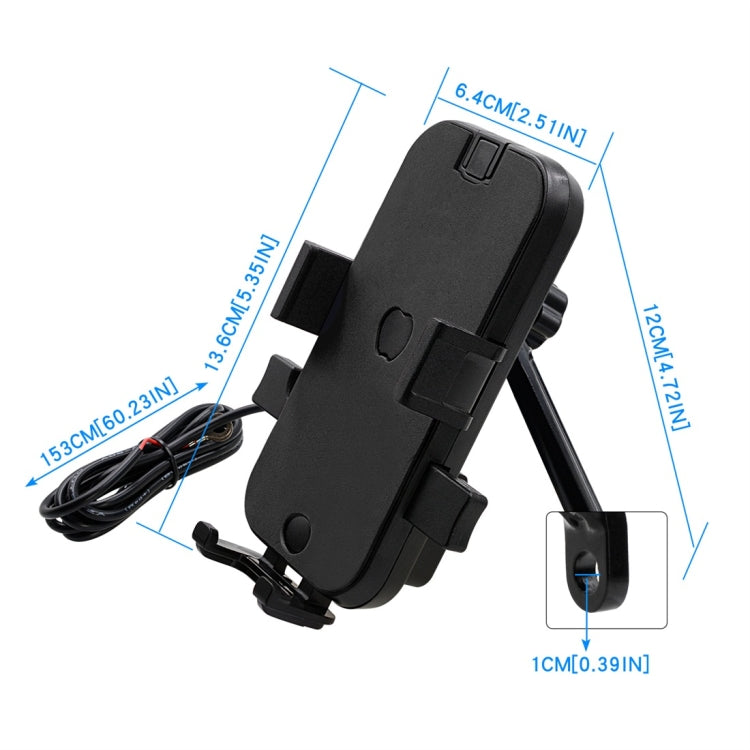 CS-344C2 Motorcycle Chargeable Automatic Lock Mobile Phone Holder, Mirror Holder Version (Black)