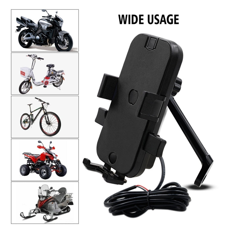 CS-344C2 Motorcycle Chargeable Automatic Lock Mobile Phone Holder, Mirror Holder Version (Black)