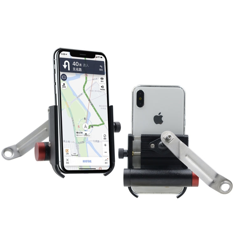 CS-868B1 Motorcycle Aluminum Alloy Mobile Phone Holder with Power Bank, Mirror Holder Version (Black)