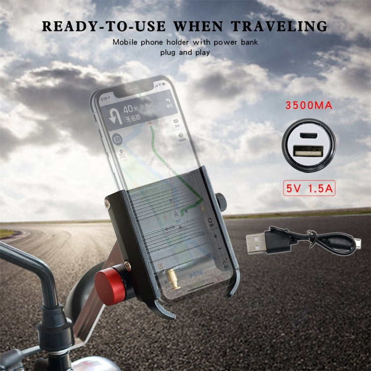 CS-868B1 Motorcycle Aluminum Alloy Mobile Phone Holder with Power Bank, Mirror Holder Version (Black)