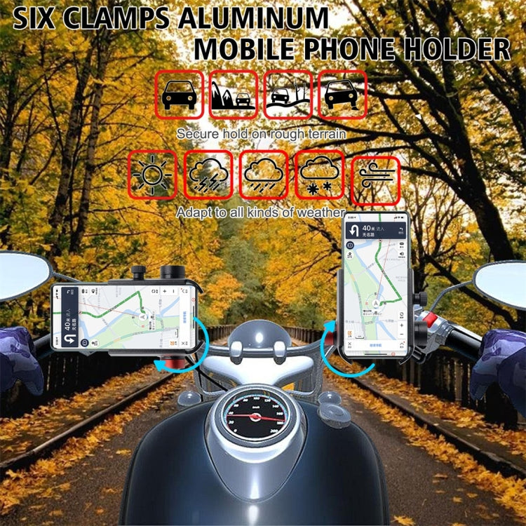 CS-868B1 Motorcycle Aluminum Alloy Mobile Phone Holder with Power Bank, Mirror Holder Version (Black)