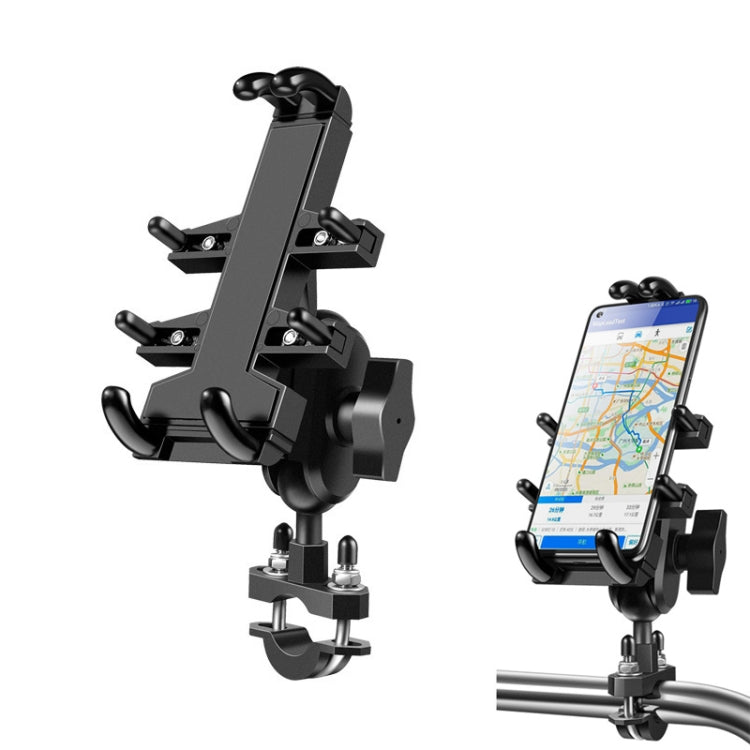 U-shaped Bolt Ball-Head Motorcycle Handlebar Multi-function Eight-jaw Aluminum Phone Navigation Holder Bracket, Width of Phone: 6.5-10.2cm  