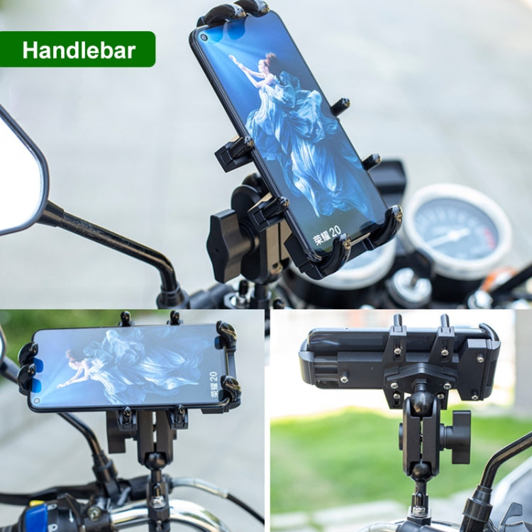 U-shaped Bolt Ball-Head Motorcycle Handlebar Multi-function Eight-jaw Aluminum Phone Navigation Holder Bracket, Width of Phone: 6.5-10.2cm  