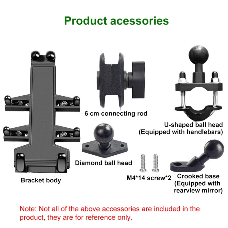 U-shaped Bolt Ball-Head Motorcycle Handlebar Multi-function Eight-jaw Aluminum Phone Navigation Holder Bracket, Width of Phone: 6.5-10.2cm  