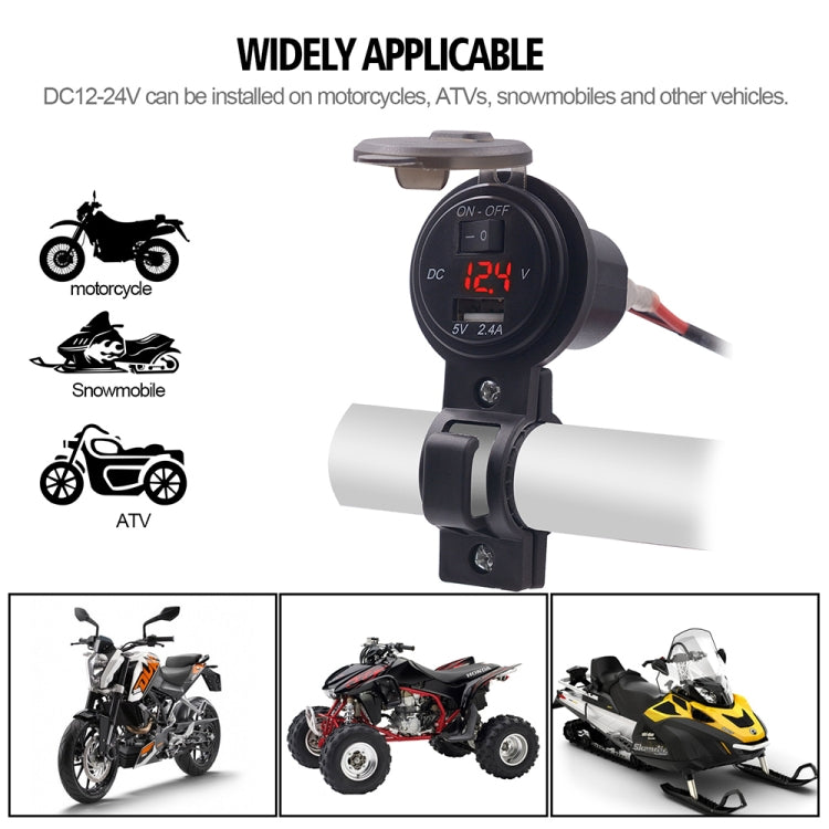 CS-587 12V 2.4A Motorcycle Waterproof Digital Display Voltage Mobile Phone USB Charger Holder
