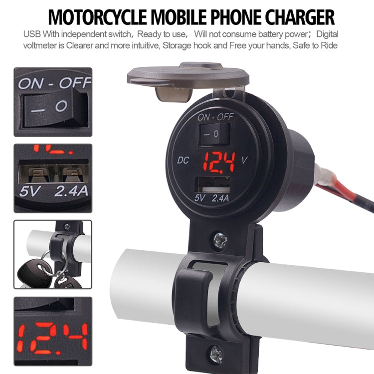 CS-587 12V 2.4A Motorcycle Waterproof Digital Display Voltage Mobile Phone USB Charger Holder