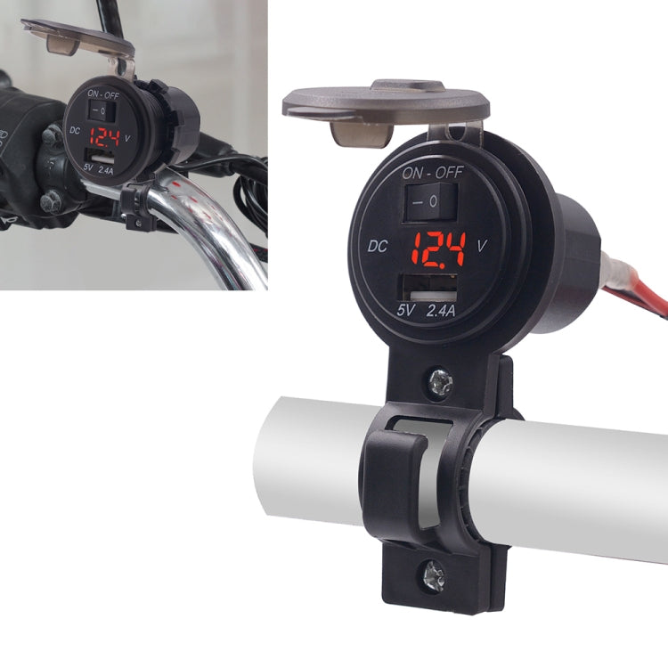 CS-587 12V 2.4A Motorcycle Waterproof Digital Display Voltage Mobile Phone USB Charger Holder