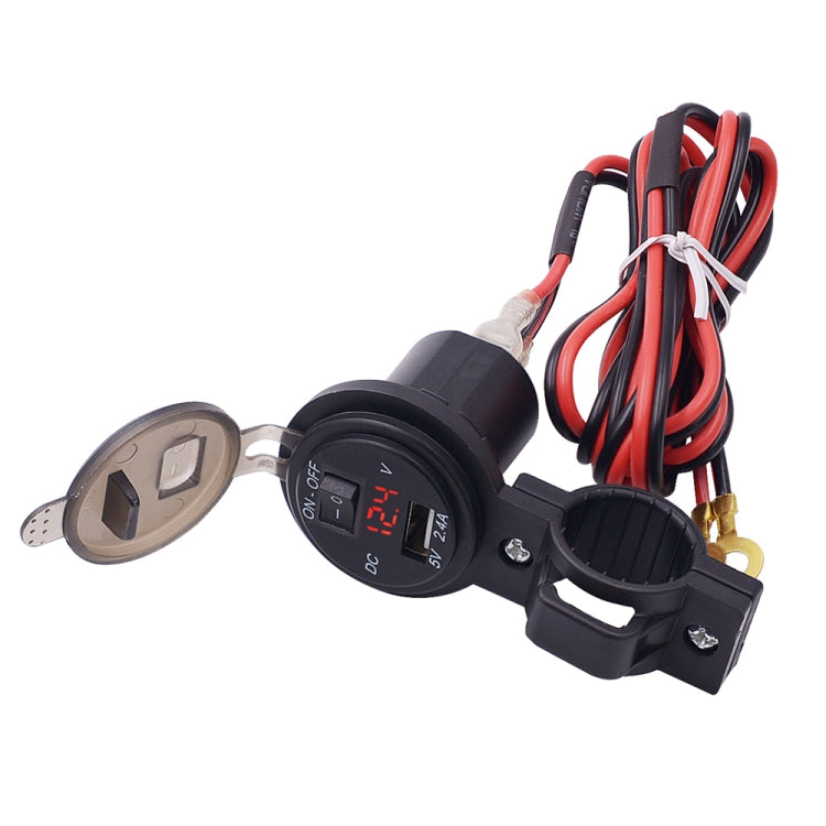 CS-587 12V 2.4A Motorcycle Waterproof Digital Display Voltage Mobile Phone USB Charger Holder