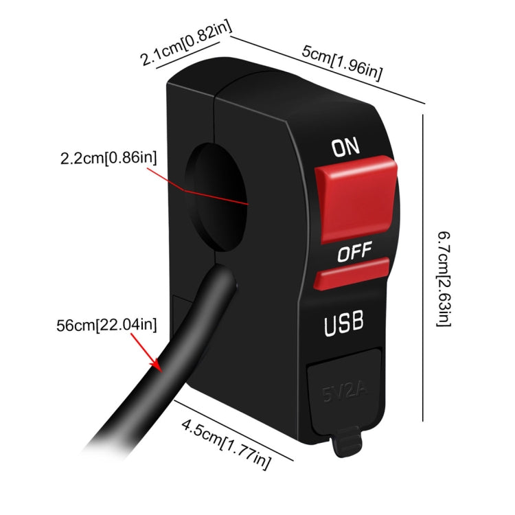 Motorcycle Faucet Headlight Waterproof Switches and DC12V 2A USB Phone Charger