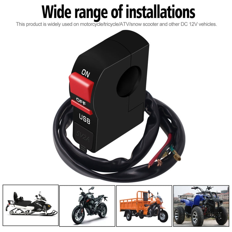 Motorcycle Faucet Headlight Waterproof Switches and DC12V 2A USB Phone Charger