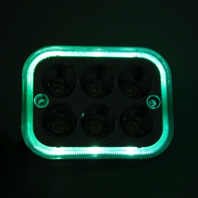 12W 6 LED Rectangle Motorcycle Headlight Lamp with Angle Eye(White Light + Green Light), DC 8-36V