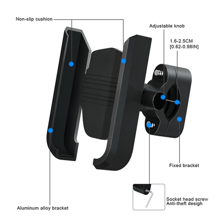 CS-1068A1 Motorcycle Aluminum Alloy Mobile Phone Holder Bracket, Handlebar Version (Black)