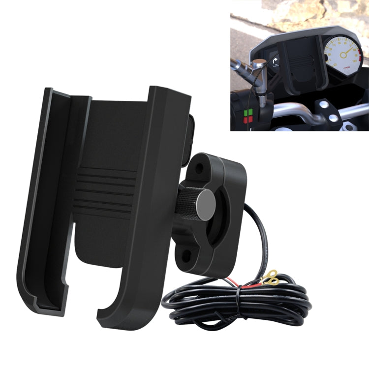 CS-1068D1 Motorcycle Aluminum Alloy Mobile Phone Holder Bracket with Charging Function, Mirror Holder Version (Black)
