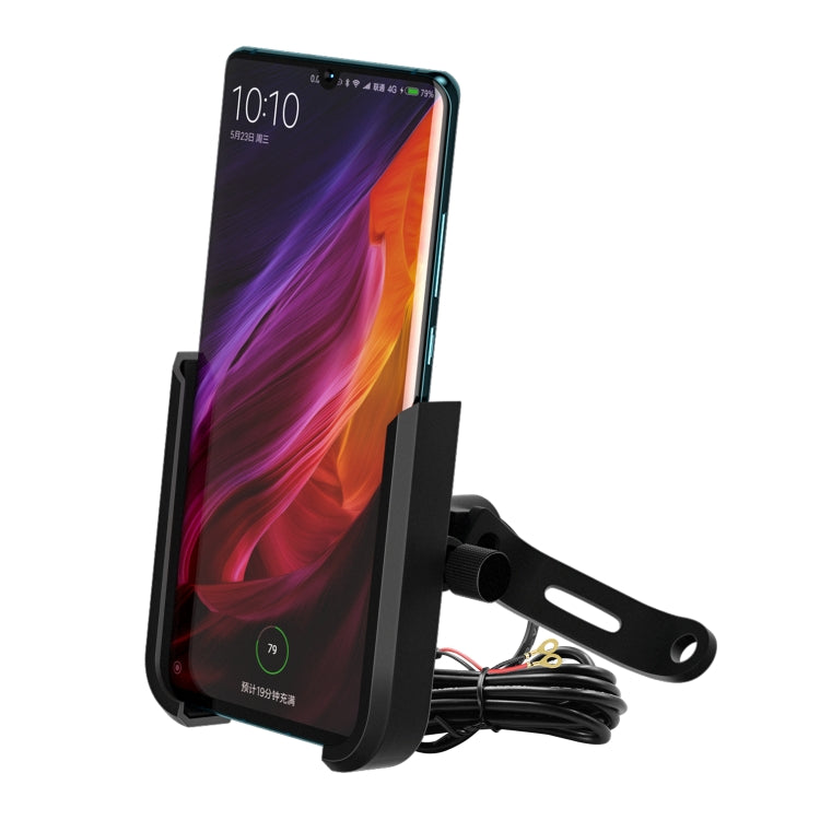 CS-1068D1 Motorcycle Aluminum Alloy Mobile Phone Holder Bracket with Charging Function, Mirror Holder Version (Black)
