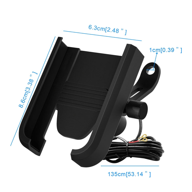 CS-1068D1 Motorcycle Aluminum Alloy Mobile Phone Holder Bracket with Charging Function, Mirror Holder Version (Black)