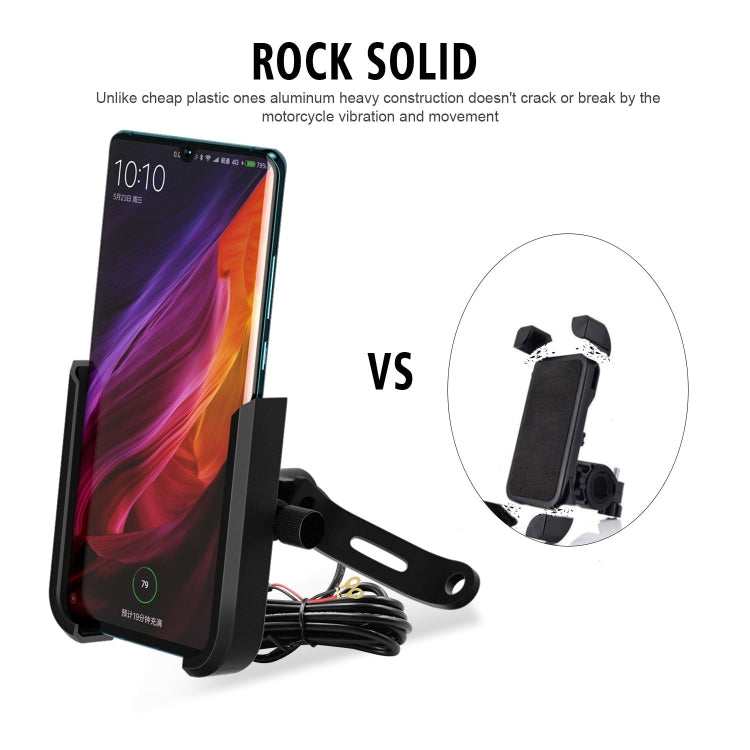 CS-1068D1 Motorcycle Aluminum Alloy Mobile Phone Holder Bracket with Charging Function, Mirror Holder Version (Black)
