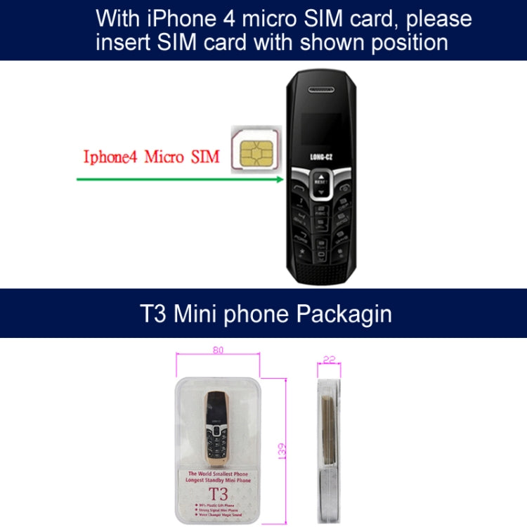 LONG-CZ T3 Mini Mobile Phone, Hands Free Bluetooth Dialer, Bluetooth Music, FM, GSM