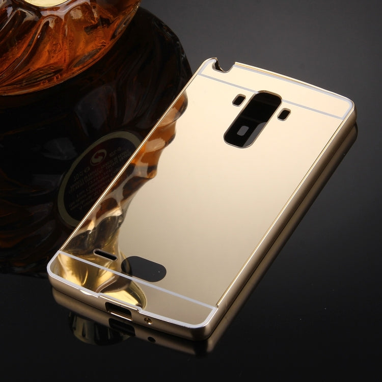 For LG G4 Stylus Electroplating Mirror Push Pull PC Protective Case Back Shell Cover + Metal Bumper Frame