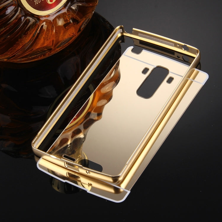 For LG G4 Stylus Electroplating Mirror Push Pull PC Protective Case Back Shell Cover + Metal Bumper Frame