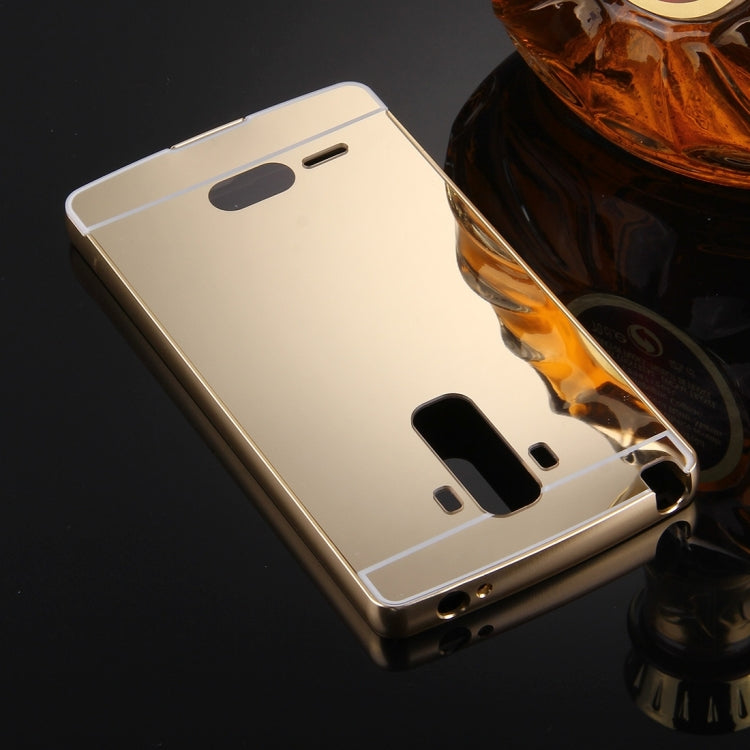 For LG G4 Stylus Electroplating Mirror Push Pull PC Protective Case Back Shell Cover + Metal Bumper Frame