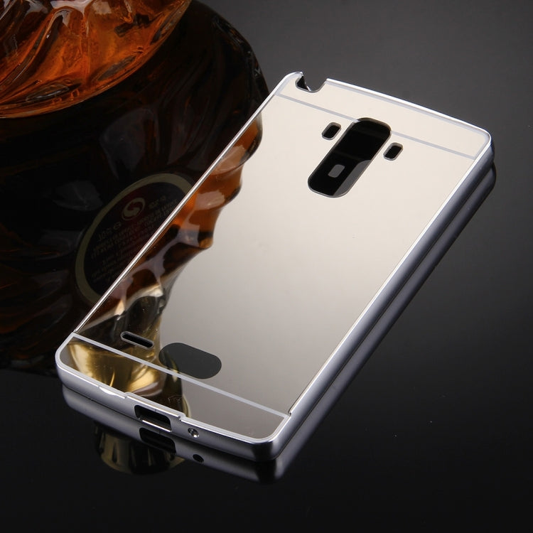 For LG G4 Stylus Electroplating Mirror Push Pull PC Protective Case Back Shell Cover + Metal Bumper Frame