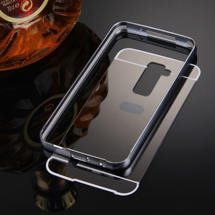 For LG K10 Electroplating Mirror Push Pull PC Protective Case Back Shell Cover + Metal Bumper Frame