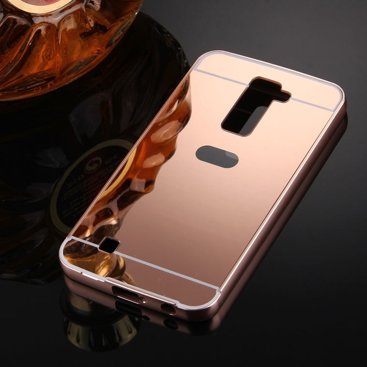 For LG K10 Electroplating Mirror Push Pull PC Protective Case Back Shell Cover + Metal Bumper Frame